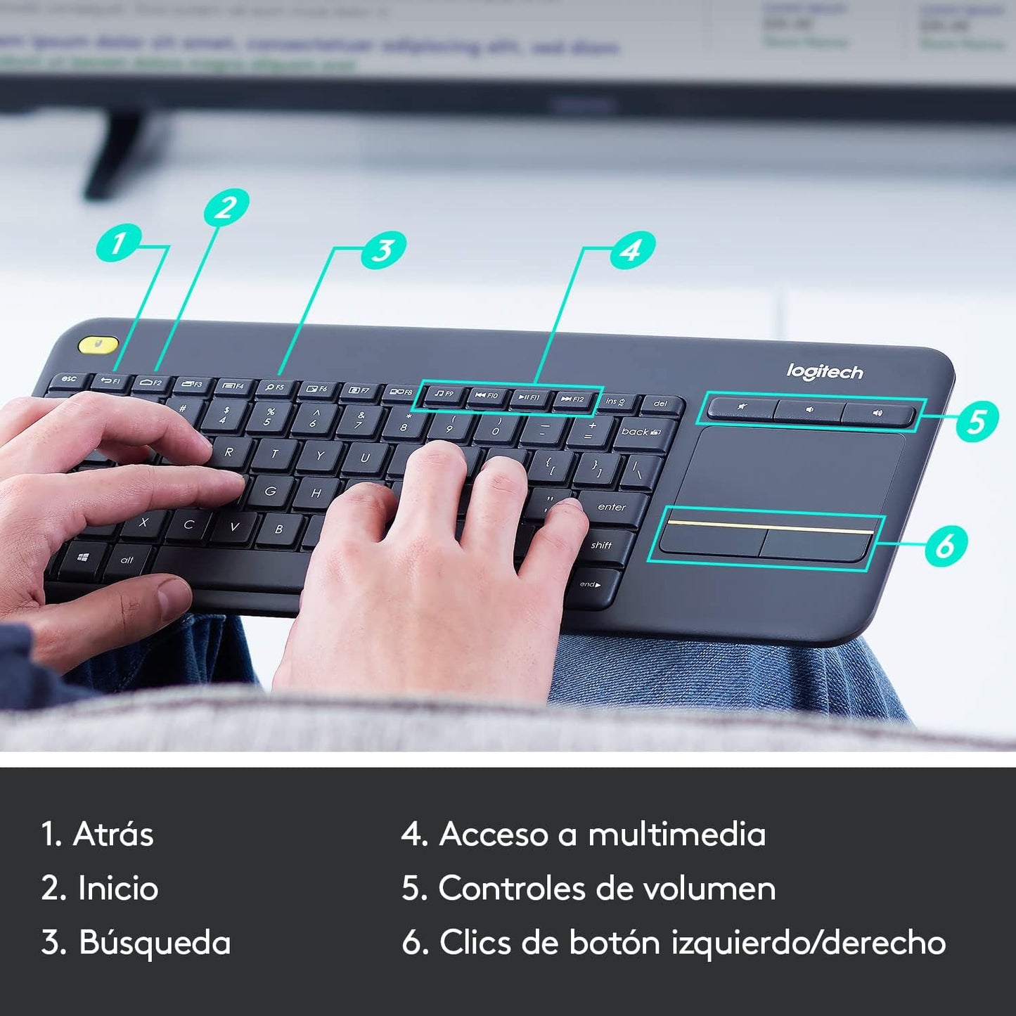 TECLADO LOGITECH K400 PLUS TOUC INALAMBRICO UNIFYING WIN7/WIN8