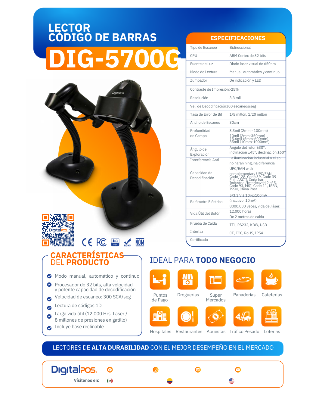 LECTOR CODIGO DE BARRAS DIG-5700G DigitalPos