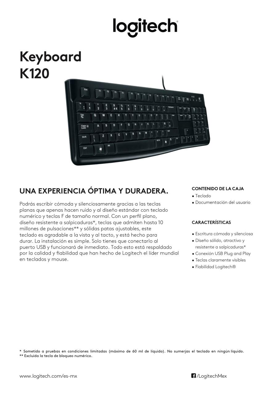 TECLADO LOGITECH K120 NEGRO USB NEGRO