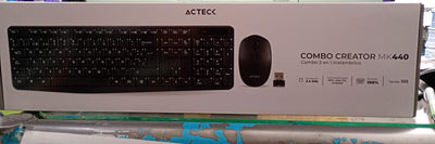 Kit Acteck 2 en 1 Inalámbrico Creator MK440 Teclado Multimedia + Mouse Ergonómico 2.4 MHz / 1000 DPI / Teclado Clásico + Mouse Ergonómico / 2xBat AAA + 1xBat AA Incluidas / Advanced Negro