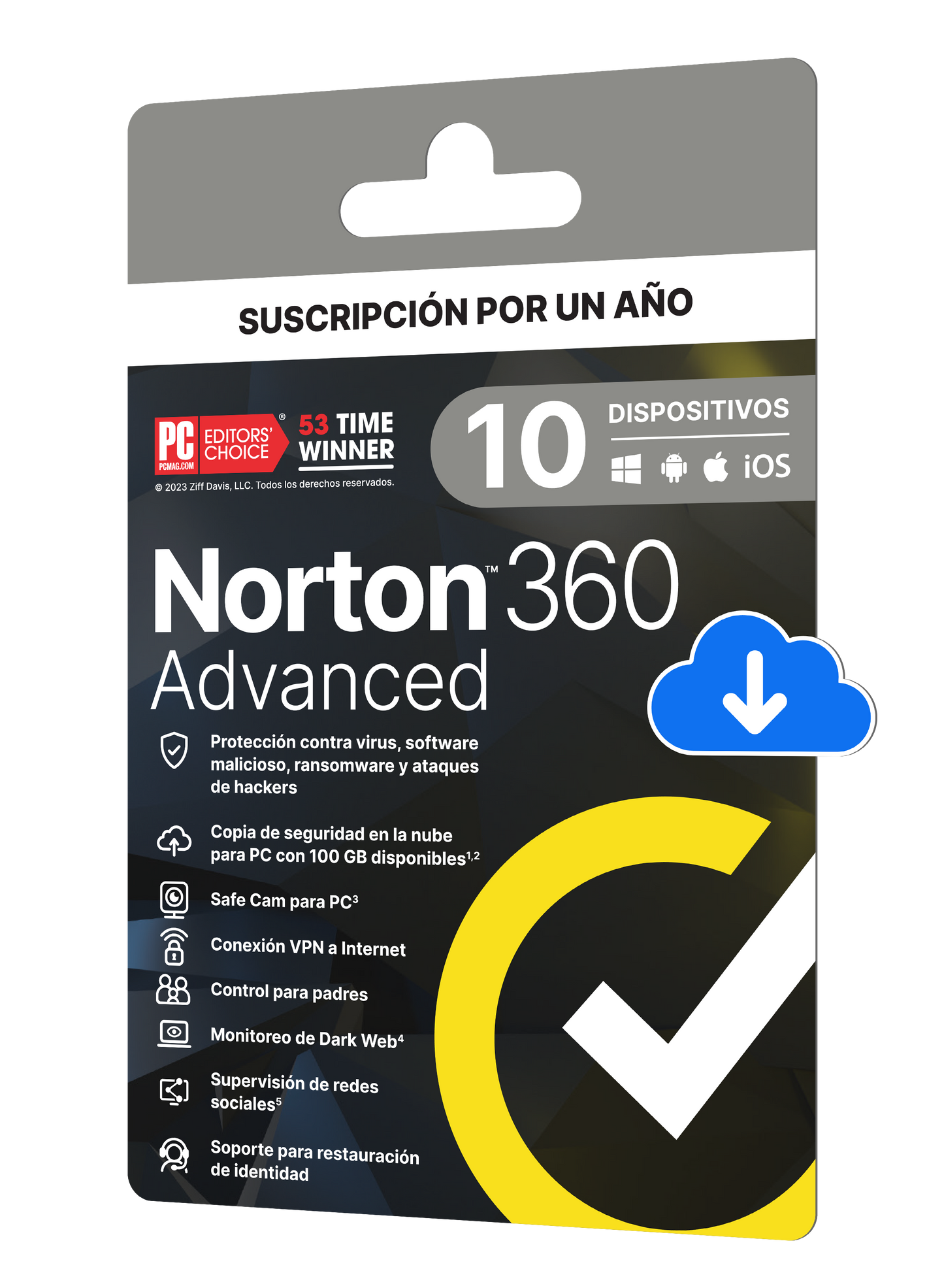 NORTON 360 ADVANCED PWM NO INSURANCE FOR MX 100GB LA 10 DEVICE RET 12MO KOD ESD N/S