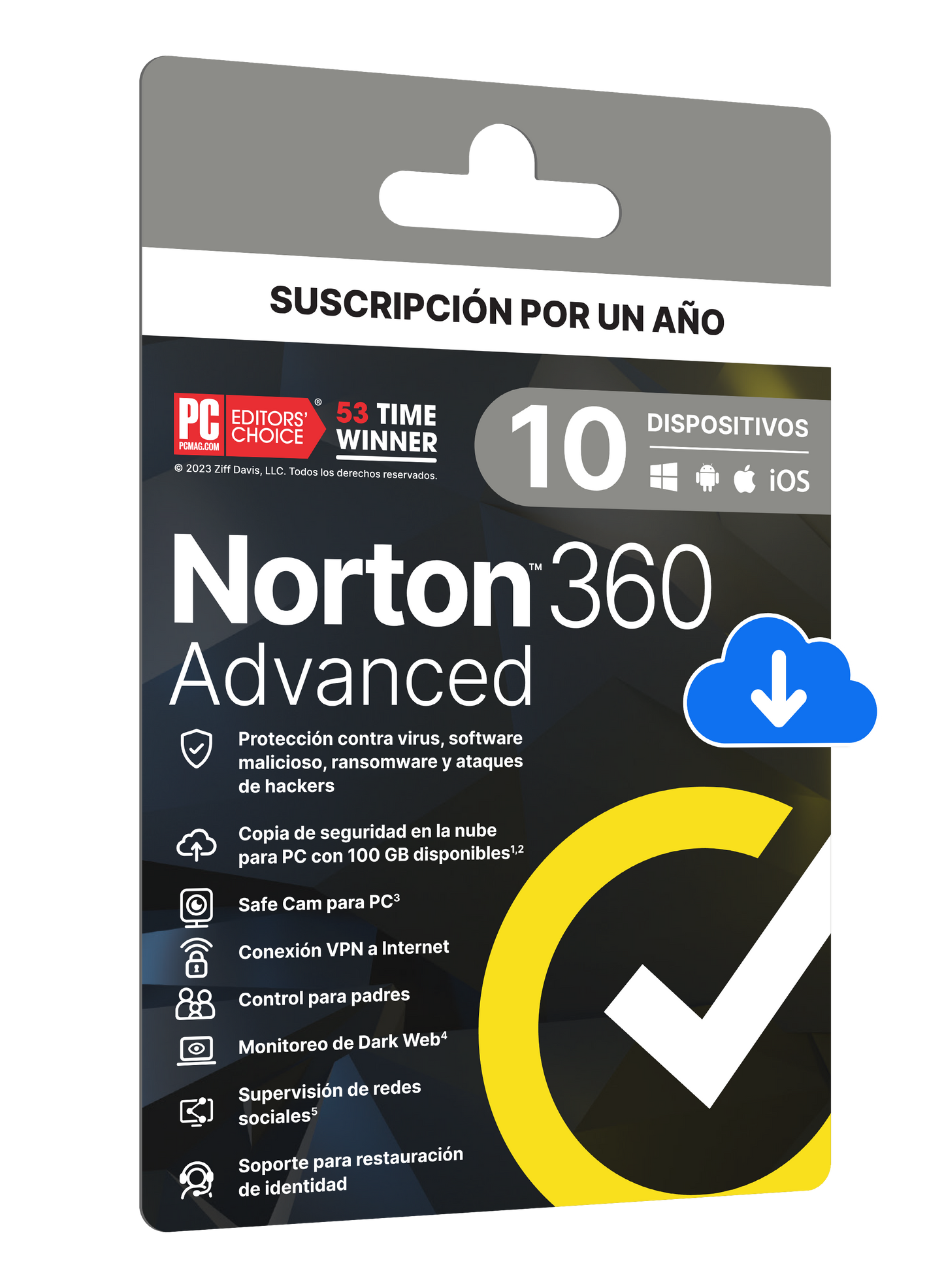 NORTON 360 ADVANCED PWM NO INSURANCE FOR MX 100GB LA 10 DEVICE RET 12MO KOD ESD N/S