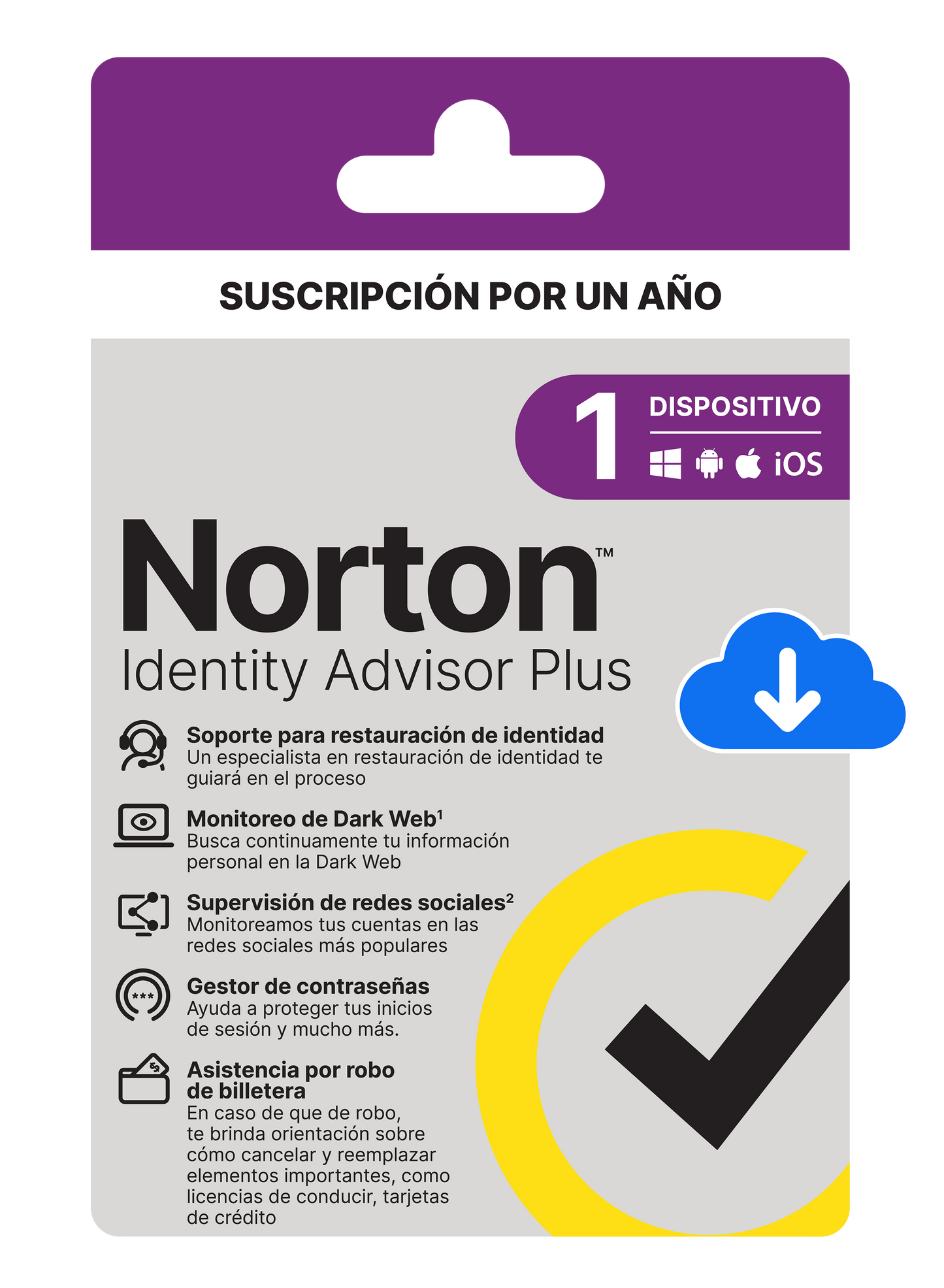NORTON ID ADVISOR PLUS PWM NO INSURANCE FOR MX LA 1 USER 1 DEVICE RET 12MO KOD ESD N/S