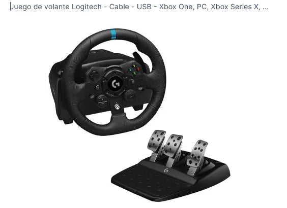 Volante Logitech - Cable - USB - Xbox One, PC, Xbox Series X, Xbox Series S - Negro