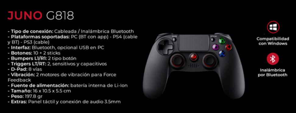 GAMEPAD REDRAGON WIRELESS BLUETOOTH PC/PS3/PS4 JUNO G818