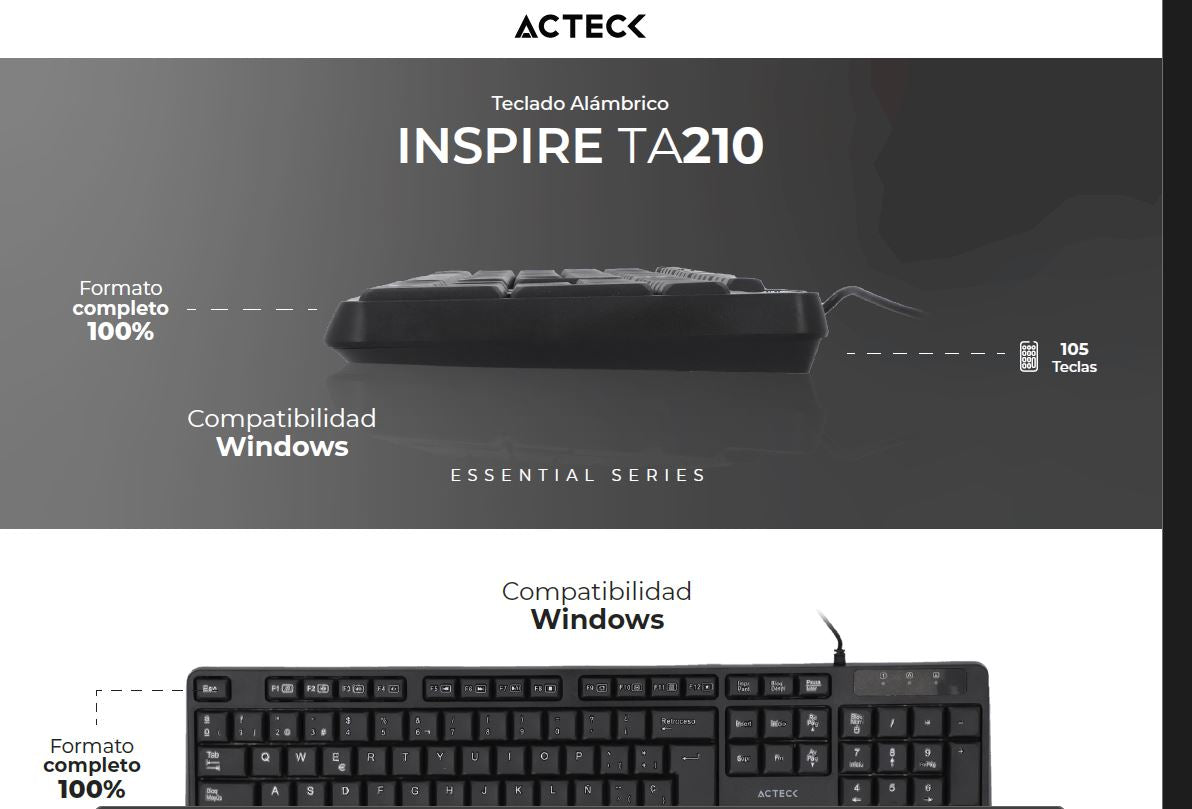Teclado Diseño Clásico Inspire TA210 Alámbrico