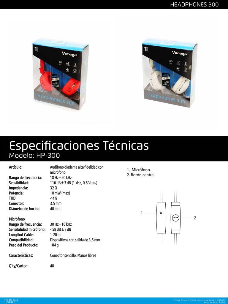 Diadema Alta Fidelidad Con Mic Hp-300 (Un Solo Jack) Rojo - Binaural - Circumaural - 32Ohm - 18Hz a 20kHz - 120cm Cable - Reducción de ruido Micrófono - Mini-phone (3.5mm) - NOORHS Latinoamérica, S.A. de C.V.