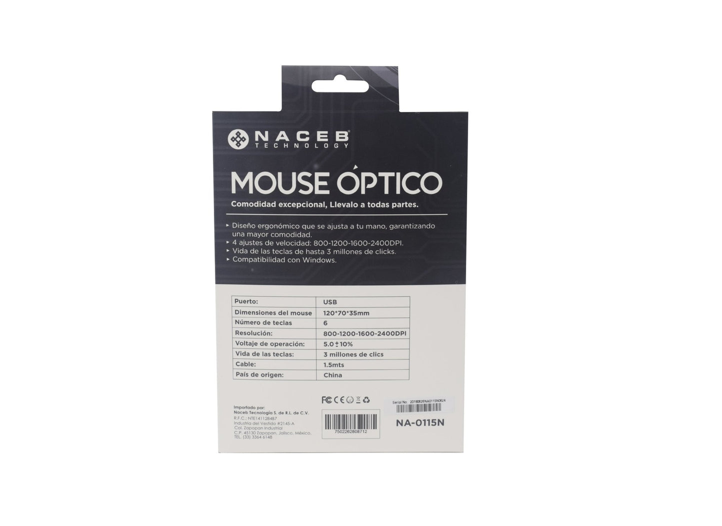 MOUSE NACEB ALAMBRICO MODELO NA-0115N