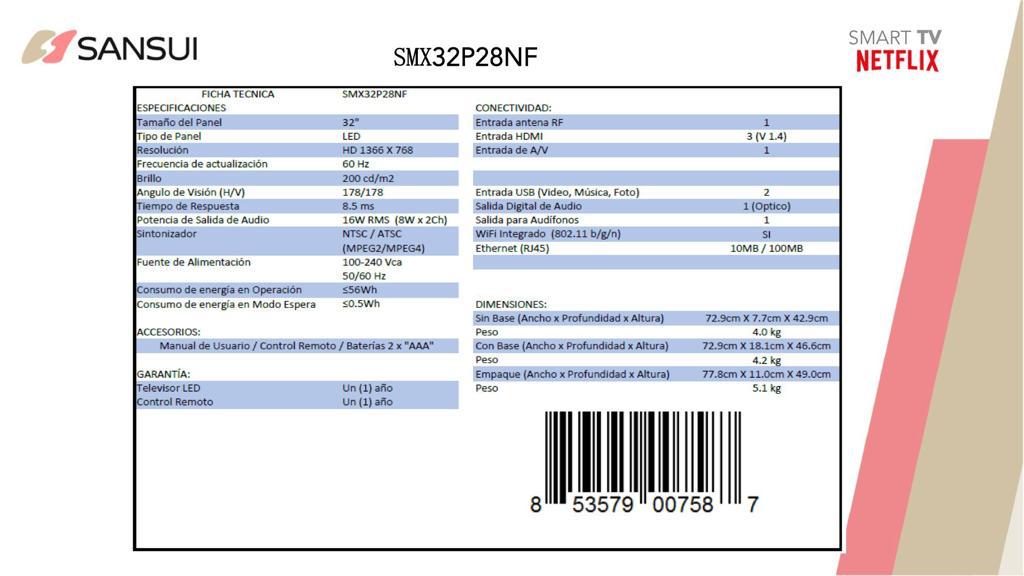 Smart Tv Sansui Smx32p28nf Dled Hd 32 - NOORHS Latinoamérica, S.A. de C.V.