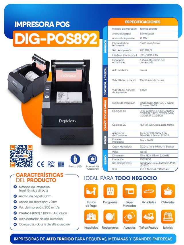 Impresora POS Digital pos DIG-POS892-USB 80mm