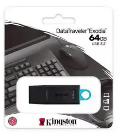 USB 3.2 MEMORIA KINGSTON 64GB EXT || DATATRAVELER EXODIA ( NEGRO-VERDE)