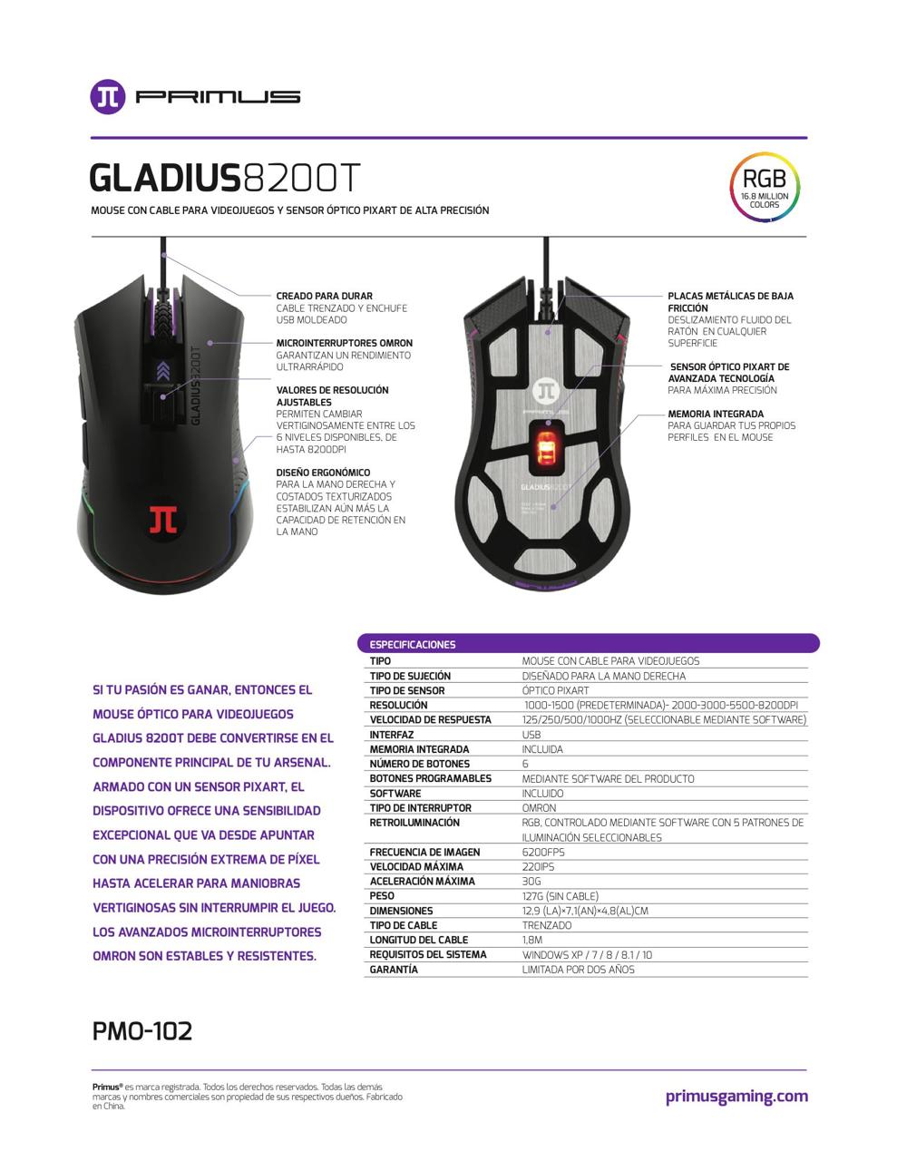 Primus Gaming - Mouse - PMO-102 8200p USB RGB WRD