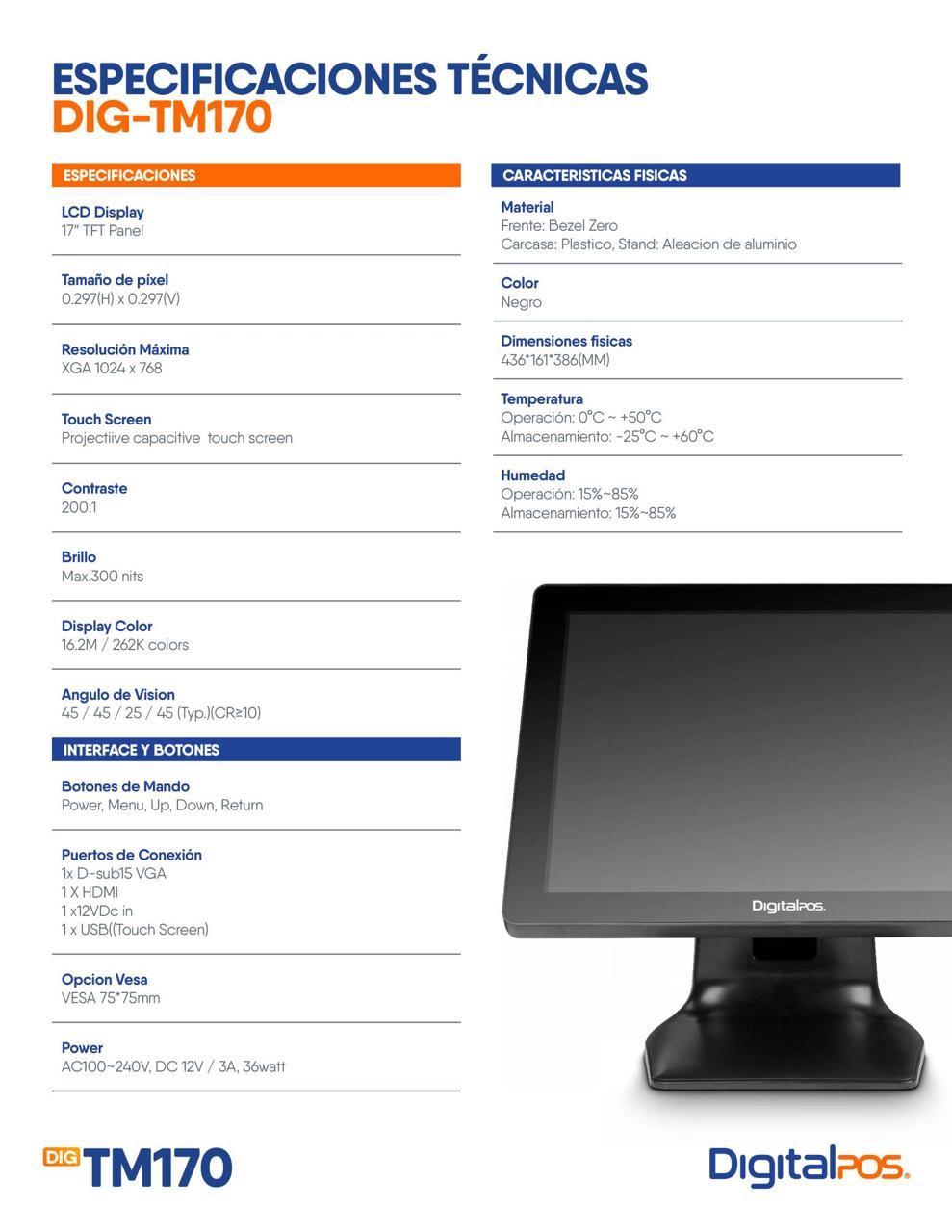 MONITOR POS DIGTM170 17 pulgadas