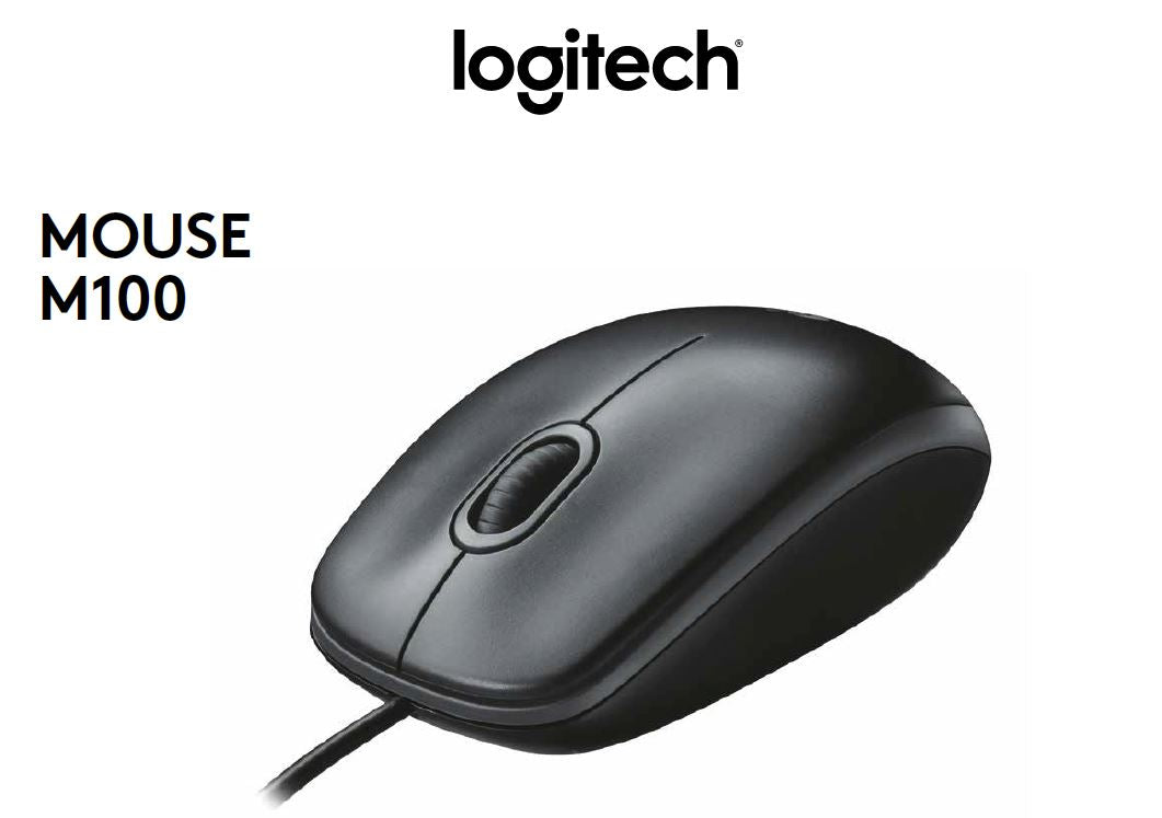 Mouse Logitech M100 - USB - Óptico - 3 Botón(es) - Negro - 1 - Cable - 1000 dpi - Rueda de desplazamiento - Simétrico