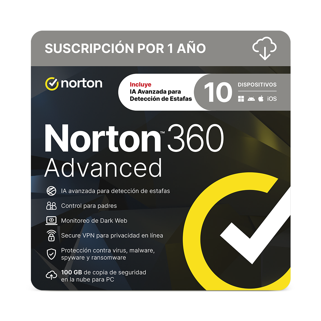 NORTON 360 ADVANCED 100GB 10 dispositivos 1 año