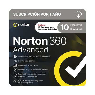 NORTON 360 ADVANCED 100GB 10 dispositivos 1 año