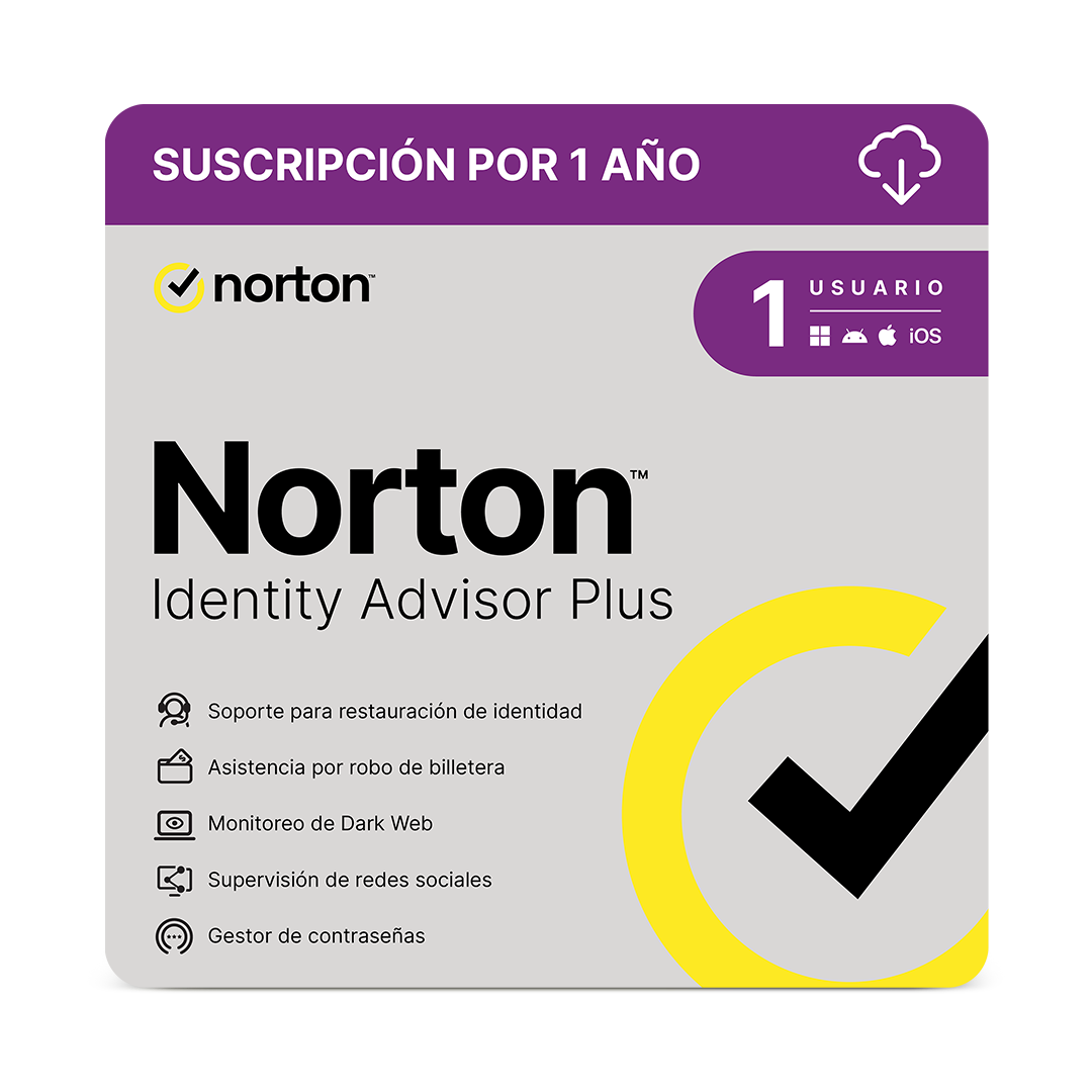 NORTON ID ADVISOR PLUS PWM NO INSURANCE FOR MX LA 1 USER 1 DEVICE RET 12MO KOD ESD N/S