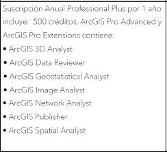 Arcgis Suscripción Anual Professional Plus Plus por 1 año incluye: ArcGIS Pro Advanced, ArcGIS Extensions y 1500 créditos
