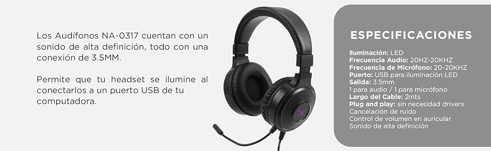 DIADEMA GAMER BLACK MAMBA NEGRA ILUMINACION LED PLUG PLAY