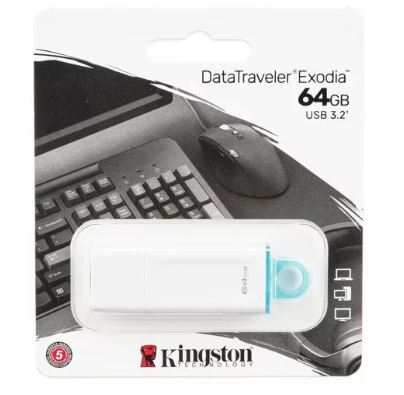 MEMORIA KINGSTON 64GB DT EXODIA BLANCO/ANILLO AZUL TRANSPARENTE