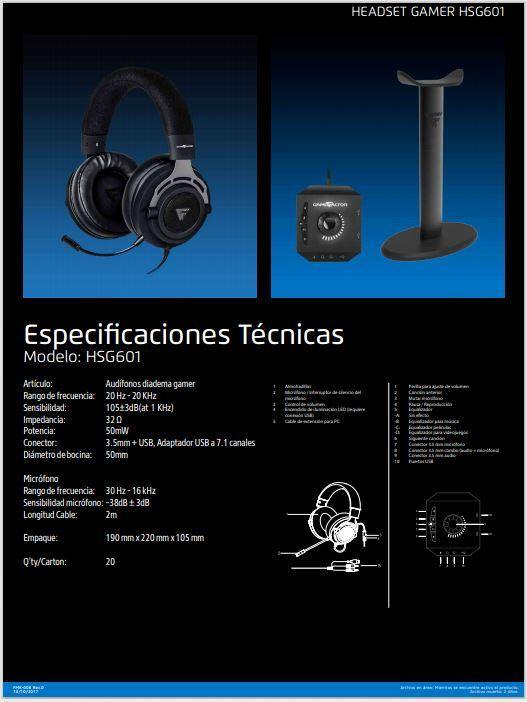 Diadema Game Factor Hsg601, Microfono Removible, AMPlificador USB, Stand, Negro - Binaural - Circumaural - 32Ohm - NOORHS Latinoamérica, S.A. de C.V.