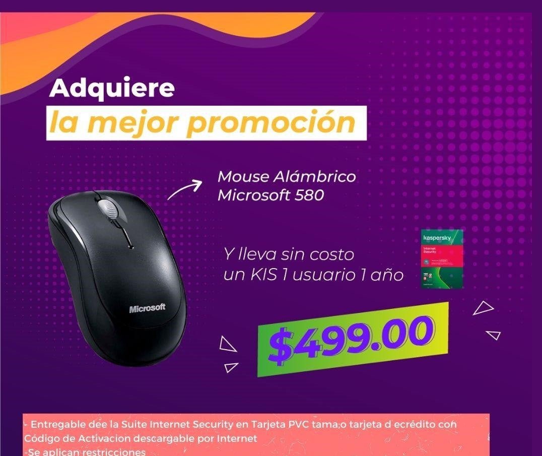 Mouse MSFT MOD 580 Basico Negro Alambrico de lujo + KIS 1 usuario 1 año gratis promoción - NOORHS Latinoamérica, S.A. de C.V.