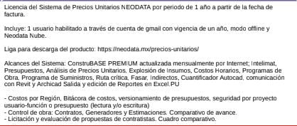 Neo Data Sistema de Productos Unitario Anual - NOORHS Latinoamérica, S.A. de C.V.